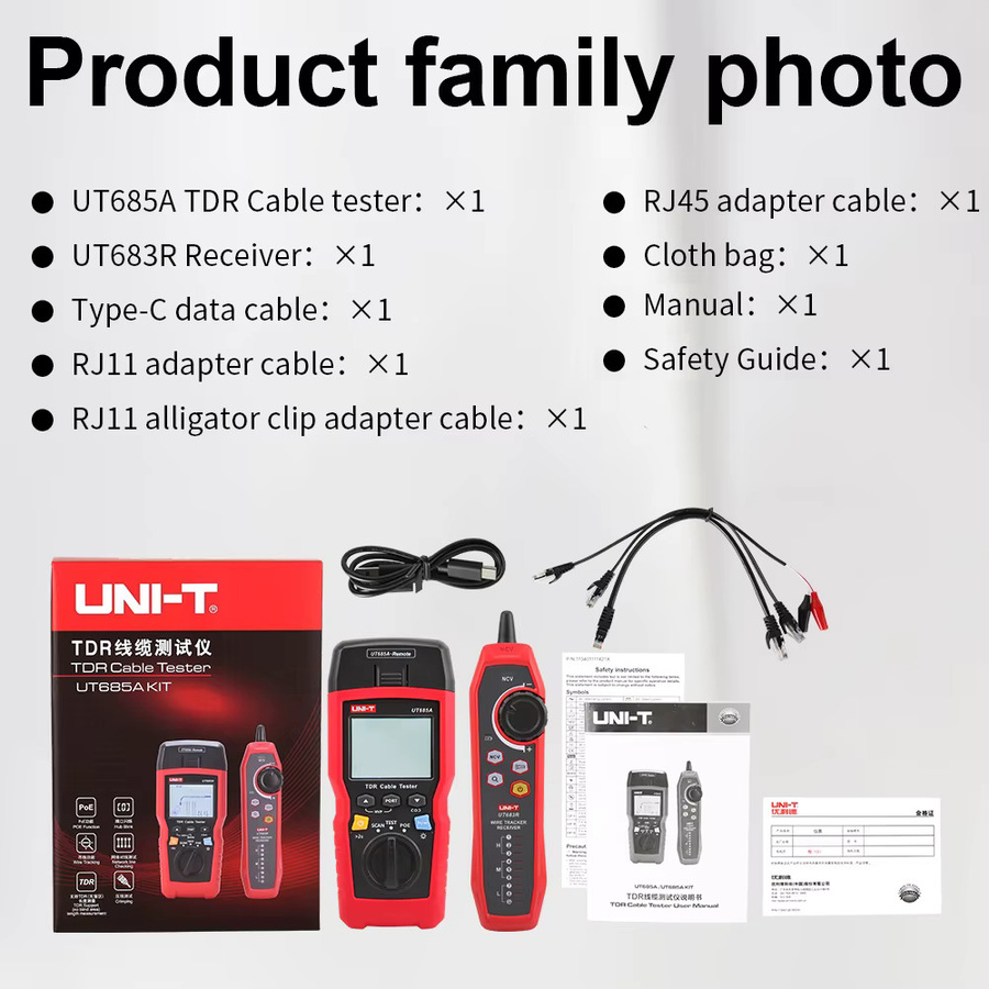 UNI-T UT685A TDR Kabeltester Kit Netzwerkkabel-Lokalisierungsgerät und Drahtverfolger in Rot für RJ45 und RJ11 - Bild 6