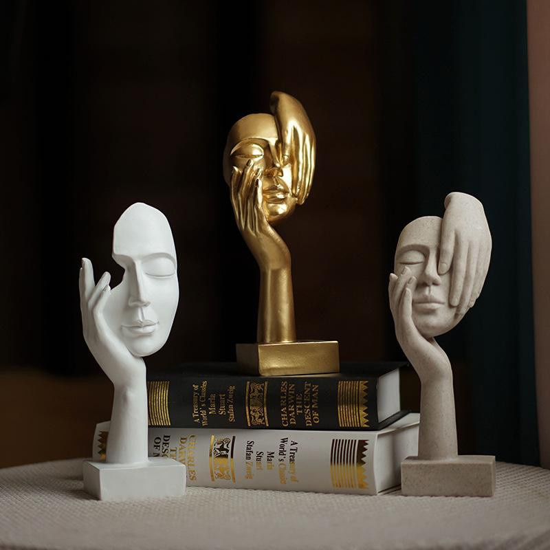 Yiran Furniture Abstrakte Figur Skulptur aus Harz in Europäischem Moderne Design für Wohnzimmer und Eingang Dekoration, Farben: Gold, Schwarz, Weiß, Sandstein, B/T/H: 25,0 x 7,0 x 7,0 cm - Bild 2