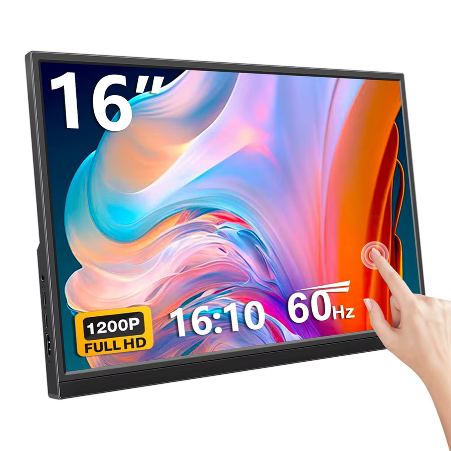 Pisichen Tragbarer Touch-Monitor mit IPS-Display und Lautsprechern, 1920x1200 Full HD, USB-C und HDMI, Schwarz - Bild 7