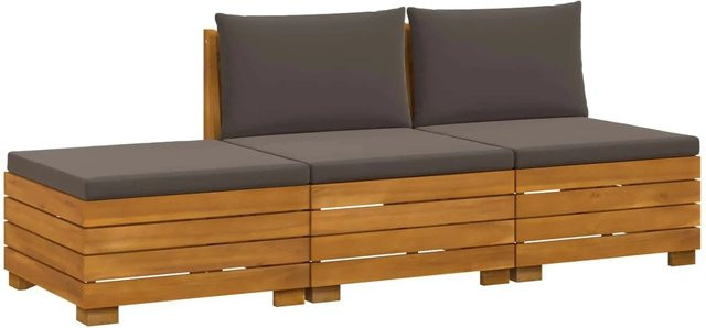 vidaXL Outdoor-Sofagarnitur aus Massivholz Akazie in Braun mit Kissen, 3-teilig - Bild 1