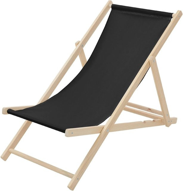 ECD Germany Klappbarer Liegestuhl aus behandeltem Hartholz in Schwarz mit verstellbarer Kopfstütze für Garten, Terrasse und Balkon - Bild 1