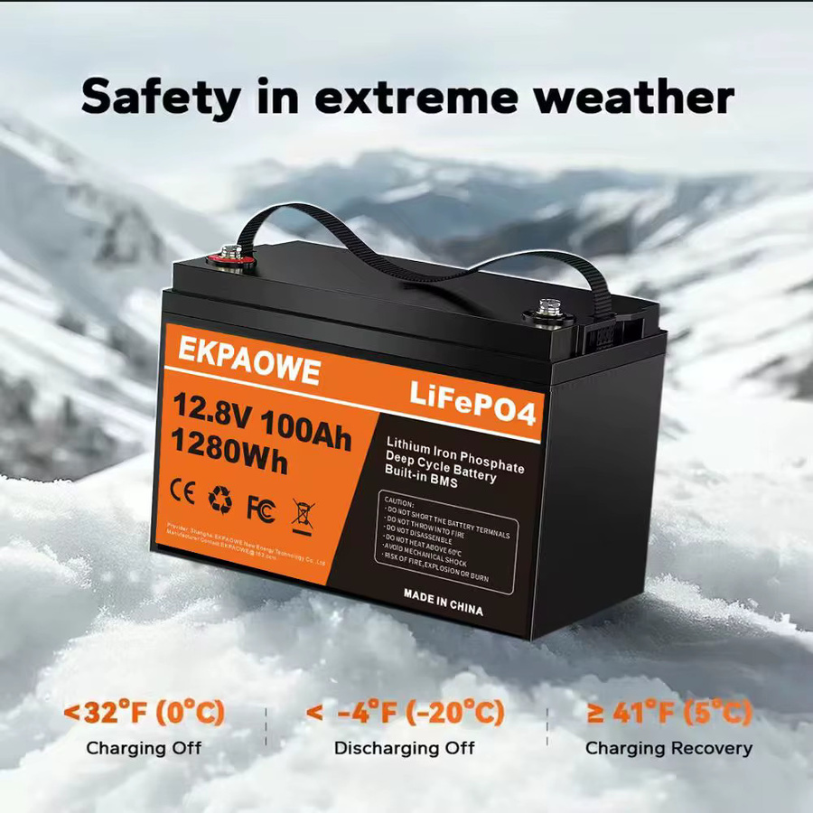 EKPAOWE LiFePO4-Batterie 100 Ah mit integriertem BMS, Lithium-Eisenphosphat-Zellen der Güteklasse A, Schwarz - Bild 3