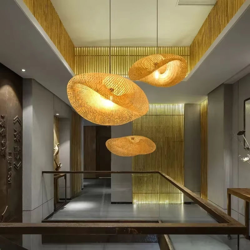JOYINLED Vintage Pendelleuchte aus Bambus und Rattan in Braun mit warmweißem LED-Licht für Wohnzimmer und Küche - Bild 3