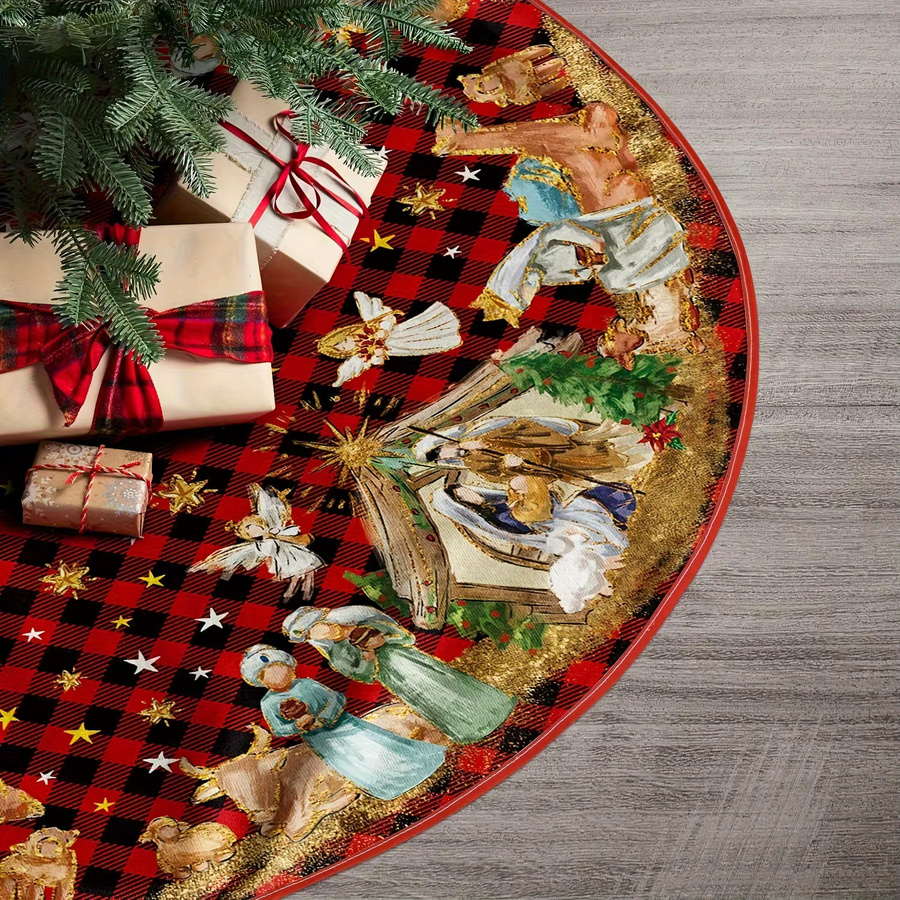 VIKAMA Weihnachtsbaumrock mit Jesus-Engel-Druck in Multicolour, waschbare Textildekoration für deine Weihnachtsfeier - Bild 3