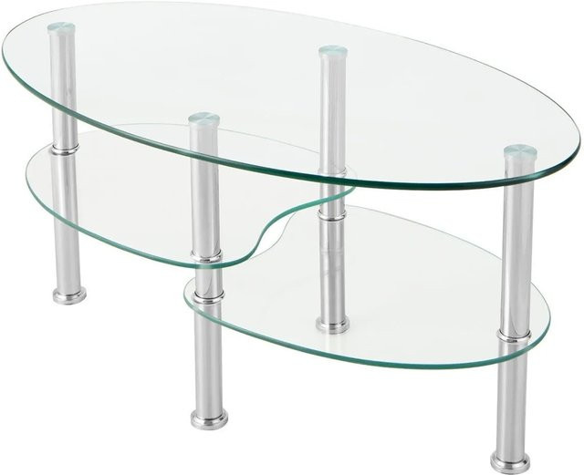 Costway Couchtisch Oval aus Glas und Metall in Transparent, moderner Glastisch für dein Wohnzimmer, B/T/H: 50 x 45 x 40 cm - Bild 1