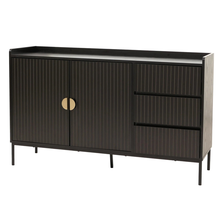 MCW Sideboard O39 in Schwarz mit Lamellen-Design, 3 Schubladen und 2 Türen, B/T/H: 130 x 80 x 42 cm - Bild 2