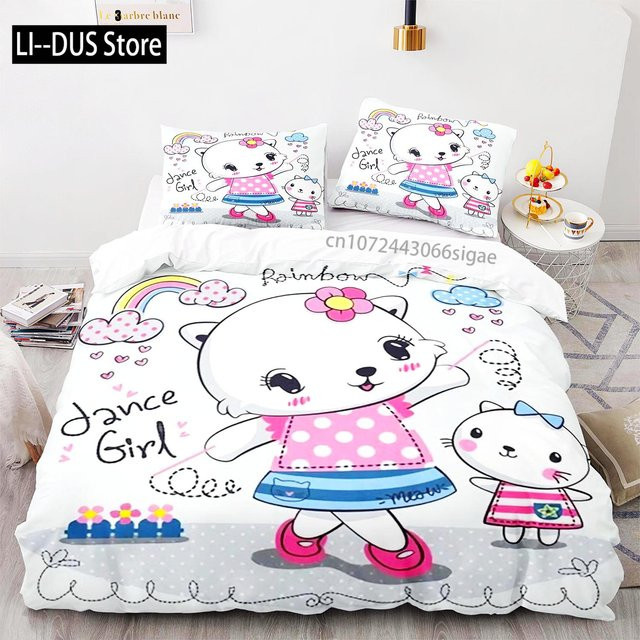 Regenbogen Katzen Bettwäsche Set 3D Anime Design Multicolor, Bettbezug und Kissenbezug für Kinder und Erwachsene, Breite: 135 cm, Länge: 200 cm - Bild 1