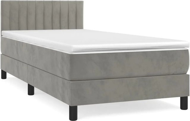 vidaXL Boxspringbett mit Matratze in Hellgrau, Hybridbett mit Taschenfederkern aus Samt, B/T/H: 100 x 200 x 88 cm - Bild 1