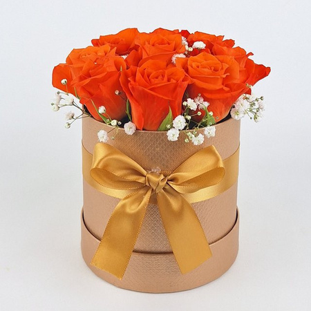 Box Amsterdam Arrangement Rosen Orange Birthday Round