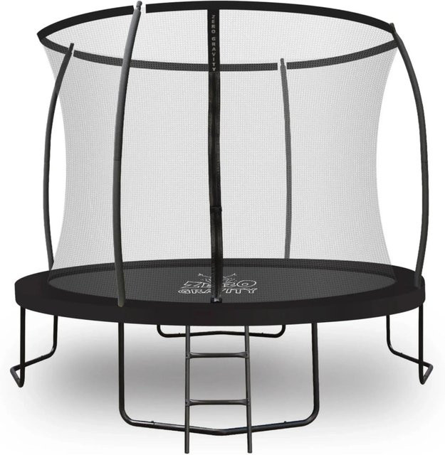 Zero Gravity Trampolin für Outdoor mit Klappnetz, Leiter und Bodenanker, Farbe: Schwarz/Silber - Bild 1