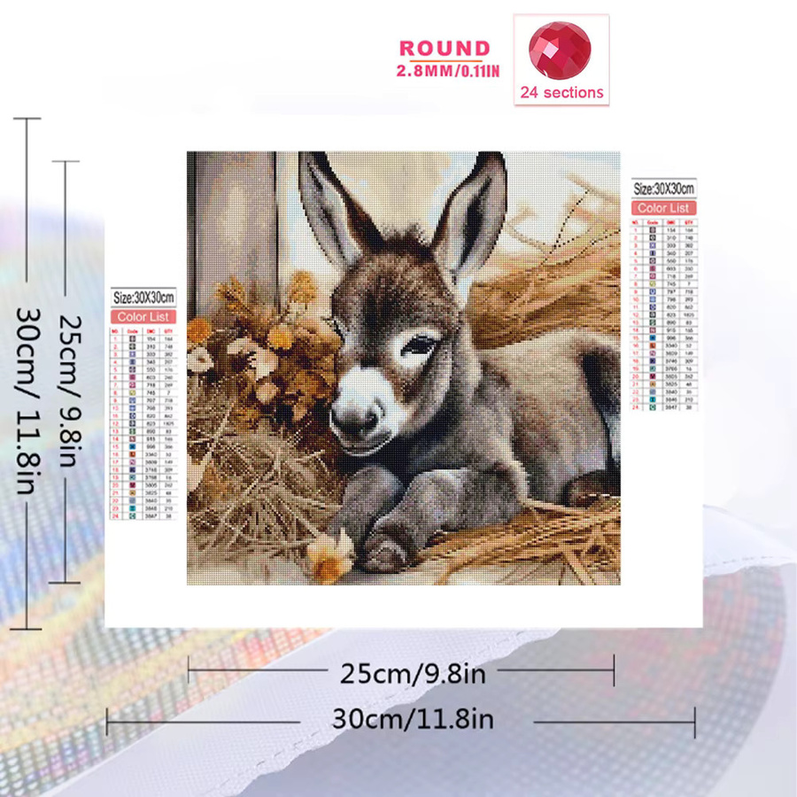 EverShine Diamond Painting Set Esel Tier Motiv für Erwachsene, Rundes Mosaik DIY Malerei in Multicolour - Bild 2