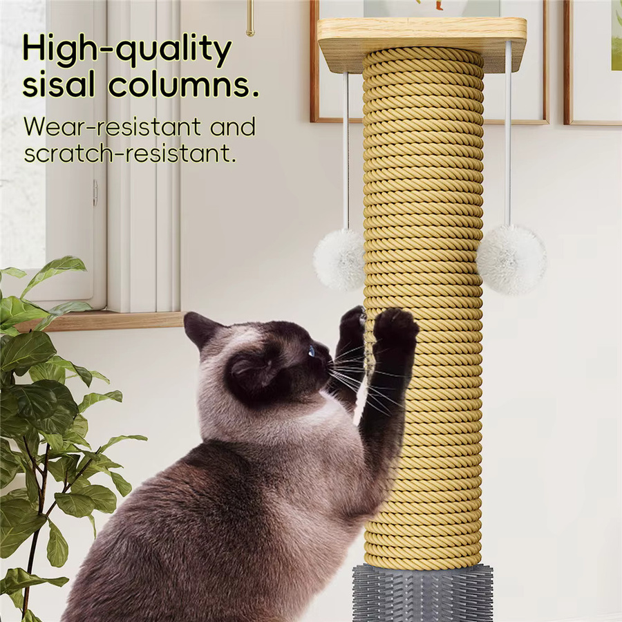 HGTUGO Katzenspielzeug aus Massivholz mit interaktiven Hängebällen und Sisal-Kratzboard in Braun und Beige - Bild 4