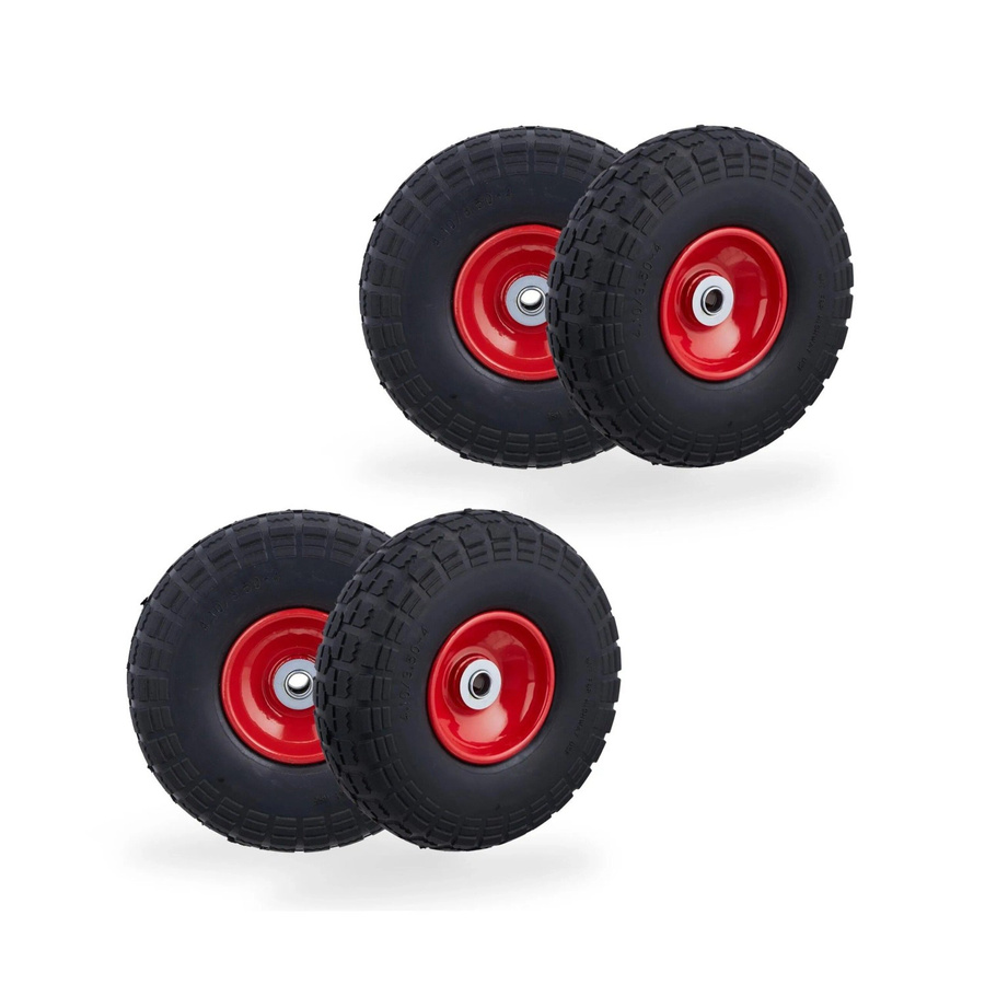 Relaxdays Sackkarrenrad 4er Set PU Schwarz-Rot Pannensicher, Durchmesser: 26 cm, Breite: 8,5 cm, Gewicht: 1 kg - Bild 2