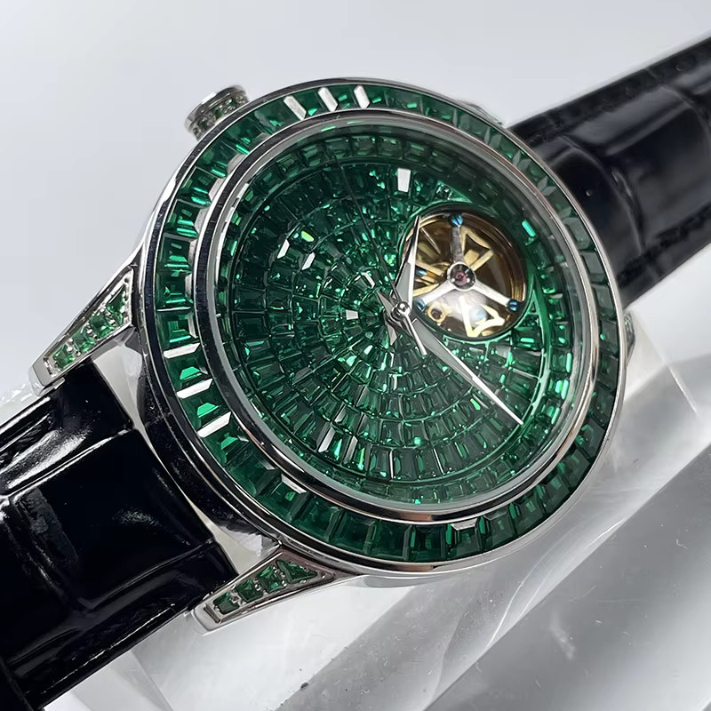 PINDU Design Armbanduhr Automatik, Edelstahl, Leder, Diamant, Herren - Bild 2