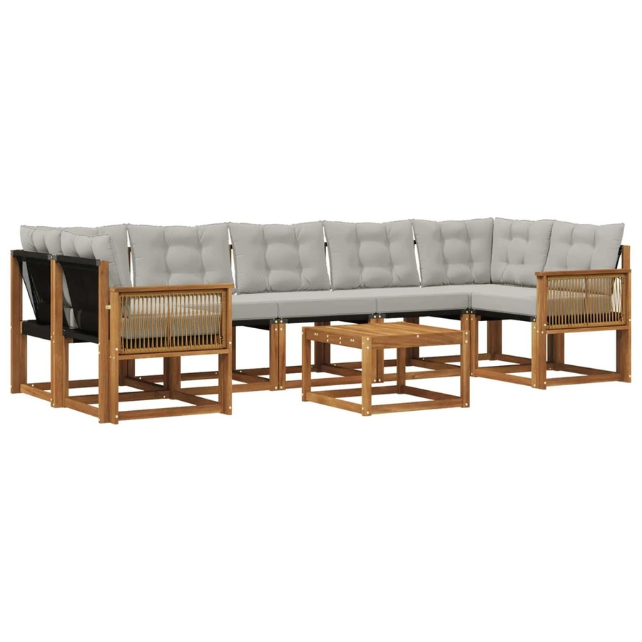 vidaXL Outdoor-Sofagarnitur L-Form aus Akazienholz mit 8 Kissen in Natur und Hellgrau - Bild 2