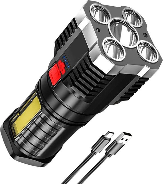 TOMTOP JMS LED-Taschenlampe mit USB-Ladefunktion und Seitenlicht, Silber - Bild 1