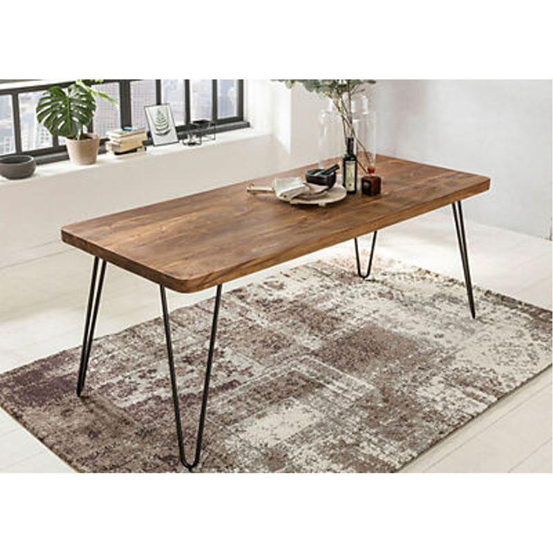 Wohnling Esstisch aus Sheesham Massivholz in Schwarz und Braun, rechteckig, B/T/H: 120 x 80 x 76 cm - Bild 2