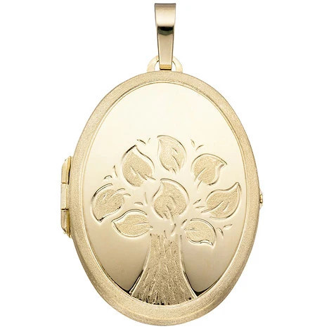 Colfem Medaillon Baum oval, 585 Gelbgold, matt, Anhänger, Unisex - Bild 1