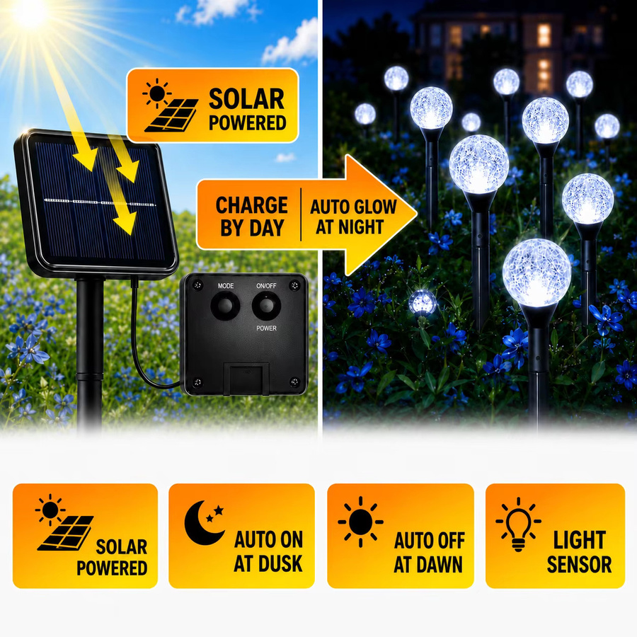 SETONR 20 Stück Solar-Gartenkristalllichter in Transparent und Weiß mit 8 Beleuchtungsmodi, IP44 wasserdichte Außenwegbeleuchtung für Garten, Terrasse und Hof - Bild 5