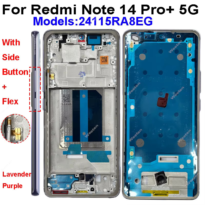 Xiaomi Redmi Note 14 14 Pro Plus 4G 5G Ersatz Frontrahmen mit Lautstärketaste in Blau - Bild 2