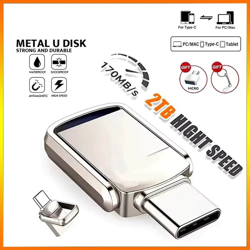 Lenovo USB-Flash-Laufwerk mit 2TB Kapazität, USB 3.2 Typ-C und Micro-USB Schnittstelle, Metall-Pendrive in Silber und Weiß - Bild 3