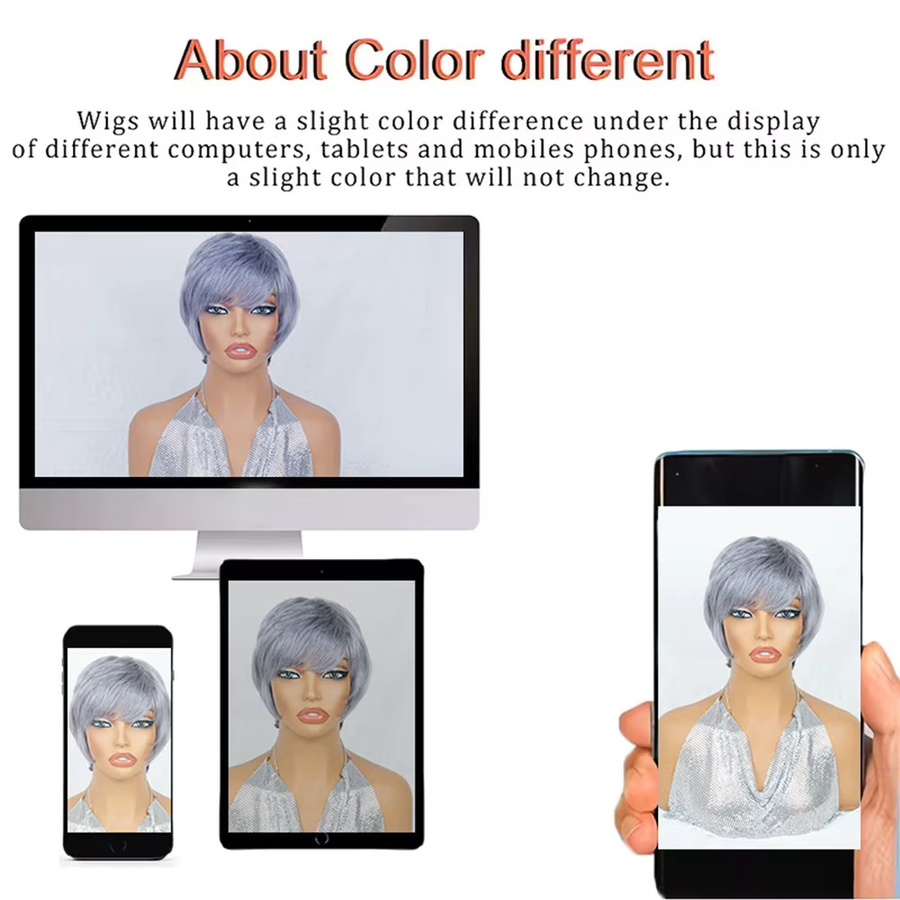 OYM HAIR Echthaar-Kurzhaarperücke Pixie-Cut, Aschgrau, Damen - Bild 4