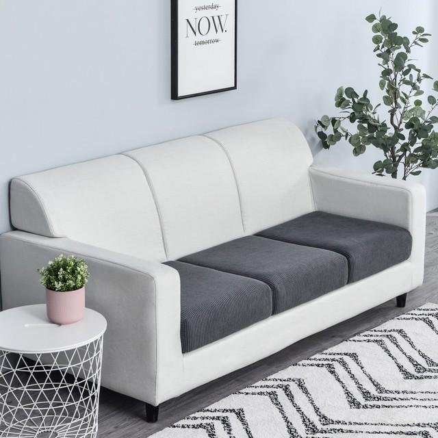 BRHUIXUE Sofa-Sitzkissenbezug aus Polarfleece in Dunkelgrau, dehnbarer Jacquard-Schonbezug für Sofas, waschbar und rutschfest, Größe S - Bild 1
