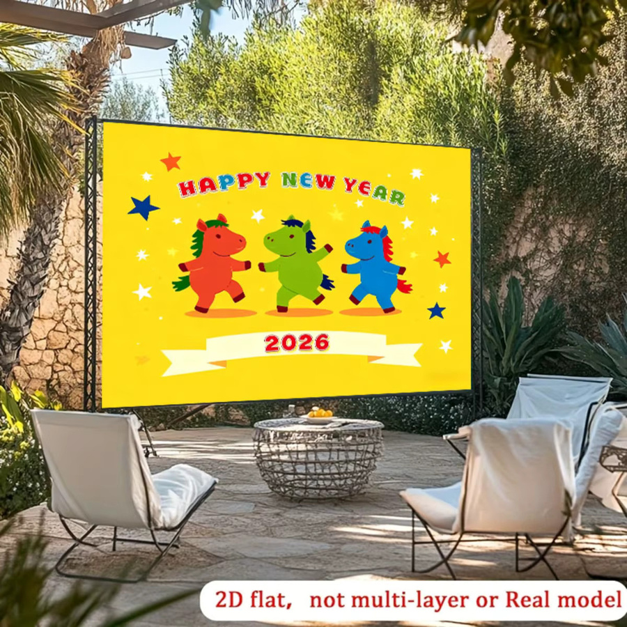 VIKAMA Party-Hintergrundbanner Pferdejahr mit laufenden Pferden und Frühlingsfest-Motiv, Wanddekoration aus Stoff, Mehrfarbig, B: 150 cm, H: 73 cm - Bild 3