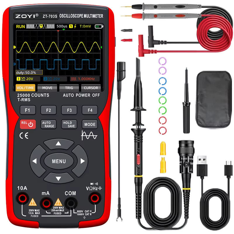 OYI ZT703S 3-in-1 Digitalmultimeter mit 50 MHz Bandbreite, 280 MS/s, PC-Wellenform, Datenspeicherung, Dual-Oszilloskop und Signalgenerator - Bild 3