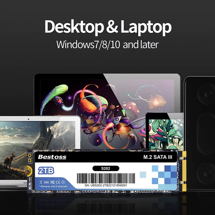 Bestoss M.2 SATA 3.0 NGFF SSD Interner Solid State Drive für Desktop und Laptop, Farbe: Schwarz - Bild 4