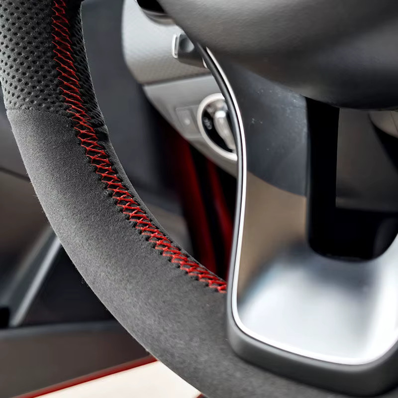 FOXSN Lenkrad Abdeckung aus Wildleder und Leder in Schwarz für Volvo S60 V60 XC60 XC90 S90 V90 - Bild 4