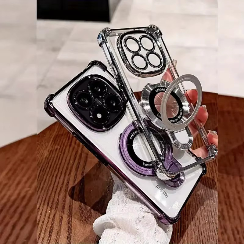 Stoßfeste magnetische Silikonhülle für Xiaomi Redmi Note 15 Pro 4G, 15 Pro Plus und 15C 5G in Transparent mit Standfunktion - Bild 3