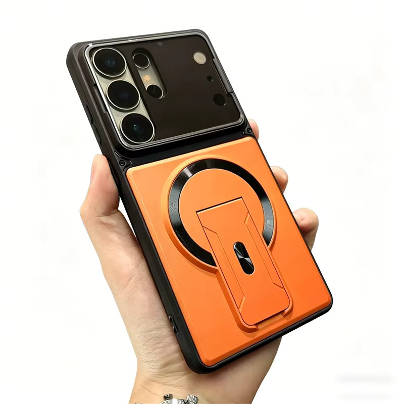 Magnetische Schutzhülle mit faltbarer Halterung und Linsenschutz für Samsung Galaxy S25 FE S24 S23 S26 Ultra Plus A57 A37 A17 A07 A36 in Schwarz - Bild 4