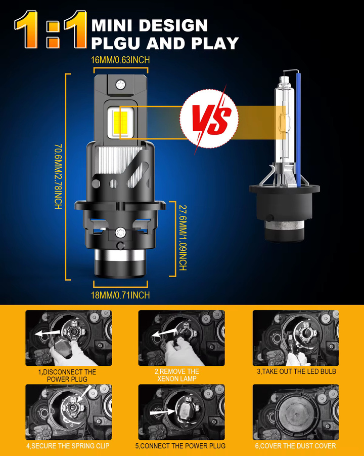 KATUR 2 Stück D2S D4S LED-Auto-Scheinwerferlampe in Weiß und Schwarz mit Lüfter und Canbus für superhelle HID-Ersatzbeleuchtung - Bild 4
