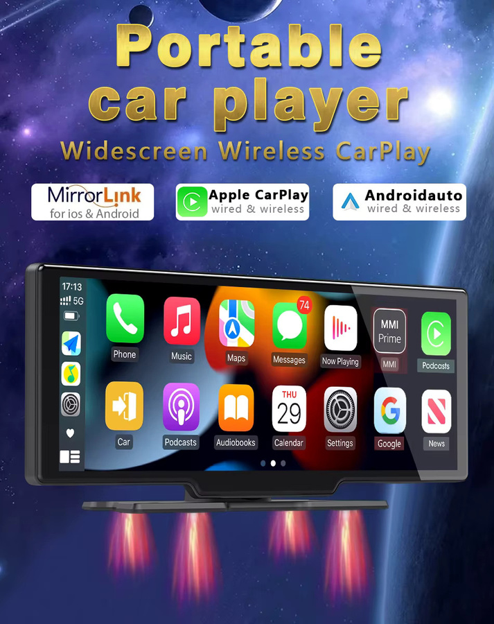 Develuck Auto-Multimedia-Player mit 10,26 Zoll Display, kabelloses CarPlay, Android Auto, GPS-Navigation, Video-Spiegelmonitor, Bluetooth und Stereo in Schwarz - Bild 2