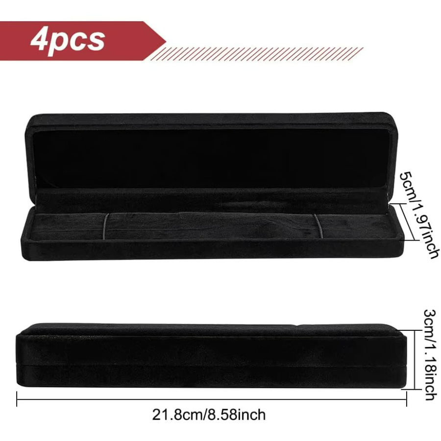 4er-Set Schmuckboxen aus schwarzem Samt für Armbänder, Halsketten und Uhren, B/T/H: 21,84 x 4,0 x 2,18 cm - Bild 2