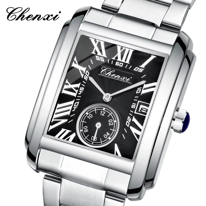 CHENXI Armbanduhr Quarz, Edelstahl, Silber, Eckig, Herren - Bild 2
