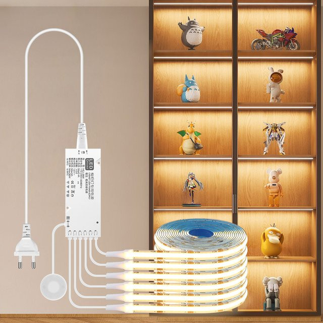 MALITAI COB LED Streifen in Warmweiß mit Touch-Sensor und Dimmfunktion, Weiß/Holz-Optik, ideal für Schrank, Bücherregal oder Kleiderschrank - Bild 1