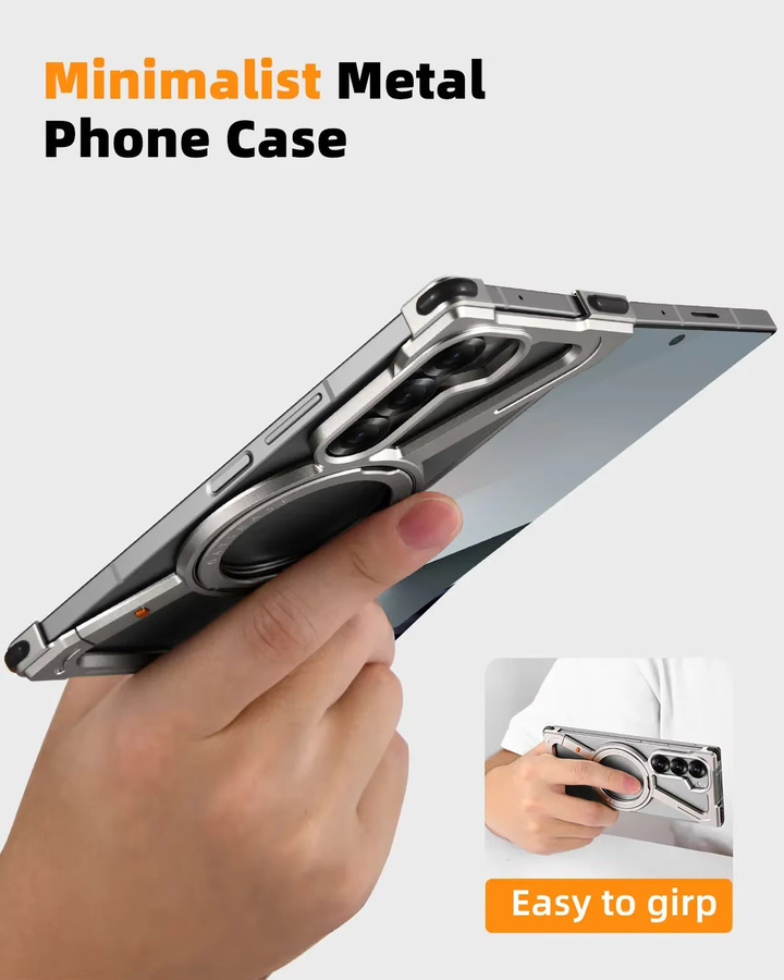 Oatsbasf Magnetische Metall-Handyhülle für Samsung Galaxy Z Fold 8 Ultra mit 360 Grad Schutz und drehbarem Ständer in Schwarz - Bild 4