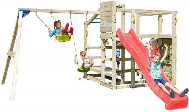 Spielturmking Spielturm CROSSFIT mit Rutsche und Doppelschaukel, Rot - Bild 1