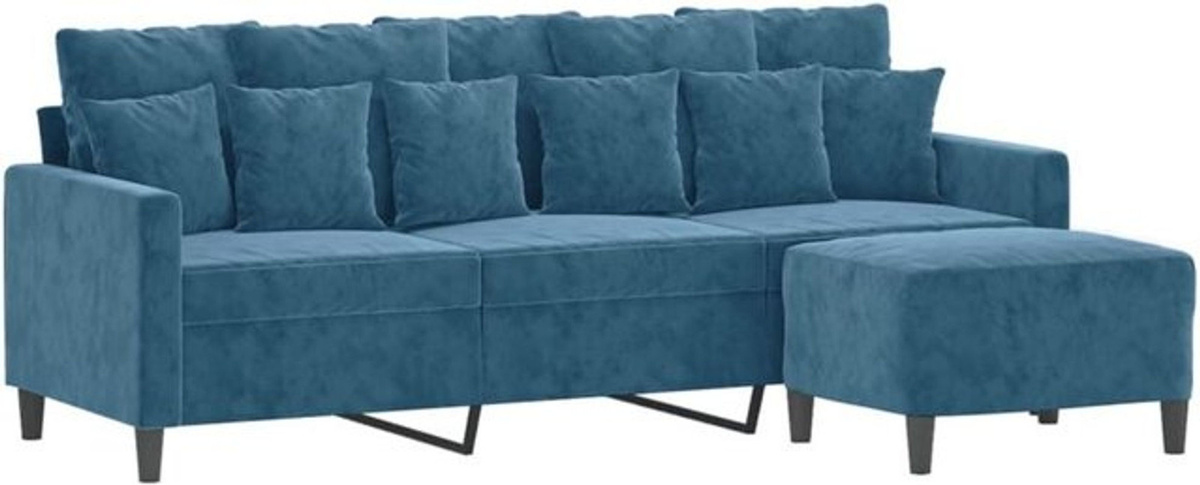 Vidaxl 3-Sitzer-Sofa mit Hocker in Blau aus Samt und Polyester mit Metallgestell - Bild 1