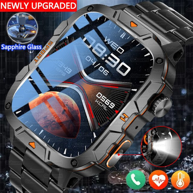 GUHUAVMI Smartwatch, 1,96 Zoll AMOLED, 5 ATM, Schwarz, Herren - Bild 1