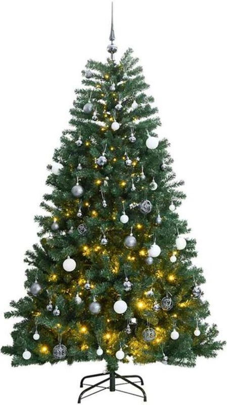 Künstlicher Weihnachtsbaum von vidaxl in Grün und Grau mit 300 LEDs und Kugeln, klappbar, Höhe: 180 cm, B/T: 90 x 90 cm - Bild 1
