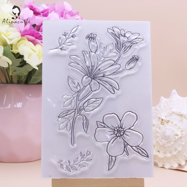 Alinacutle Transparente Silikonstempel mit Blumen- und Blättermotiven für DIY Scrapbooking und Handwerk - Bild 1