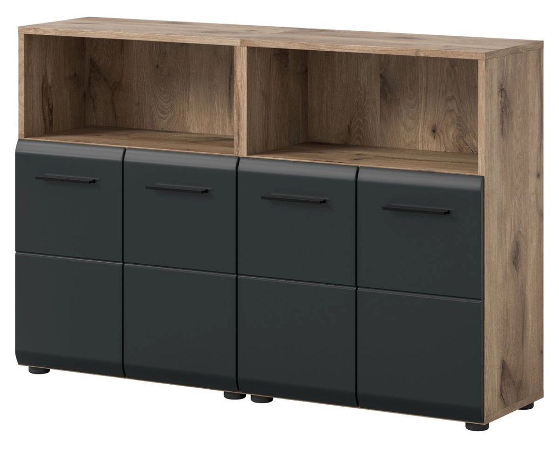 Badezimmer Kommode Set Cover in Schwarz und Eiche, bestehend aus Waschtischunterschrank und Seitenschrank, B/T/H: 120 x 80 x 30 cm - Bild 5