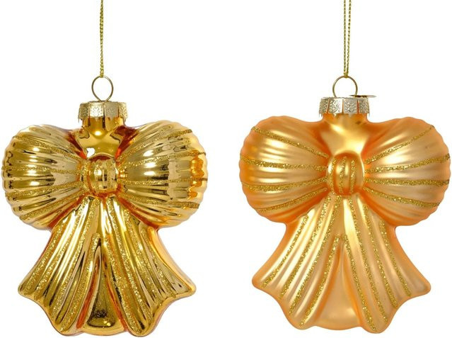 Decoris Baumschmuck Schleife aus Glas in Hellgold, 2er-Set, B: 10 cm, T: 9 cm, H: 4,2 cm - Bild 1