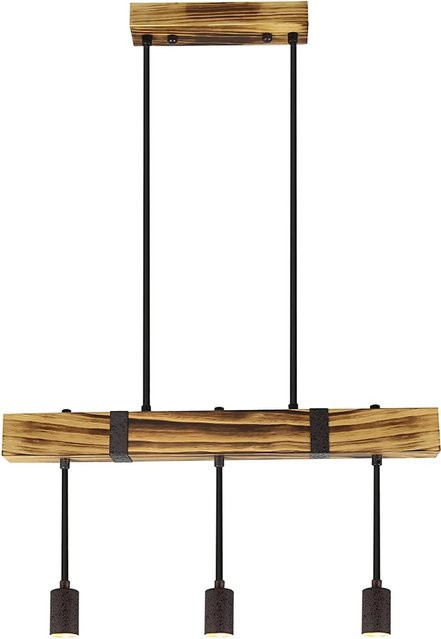 NETTLIFE Vintage-Pendelleuchte aus Holz und Metall in Braun, 3 x E27, Höhe: 61 cm - Bild 1