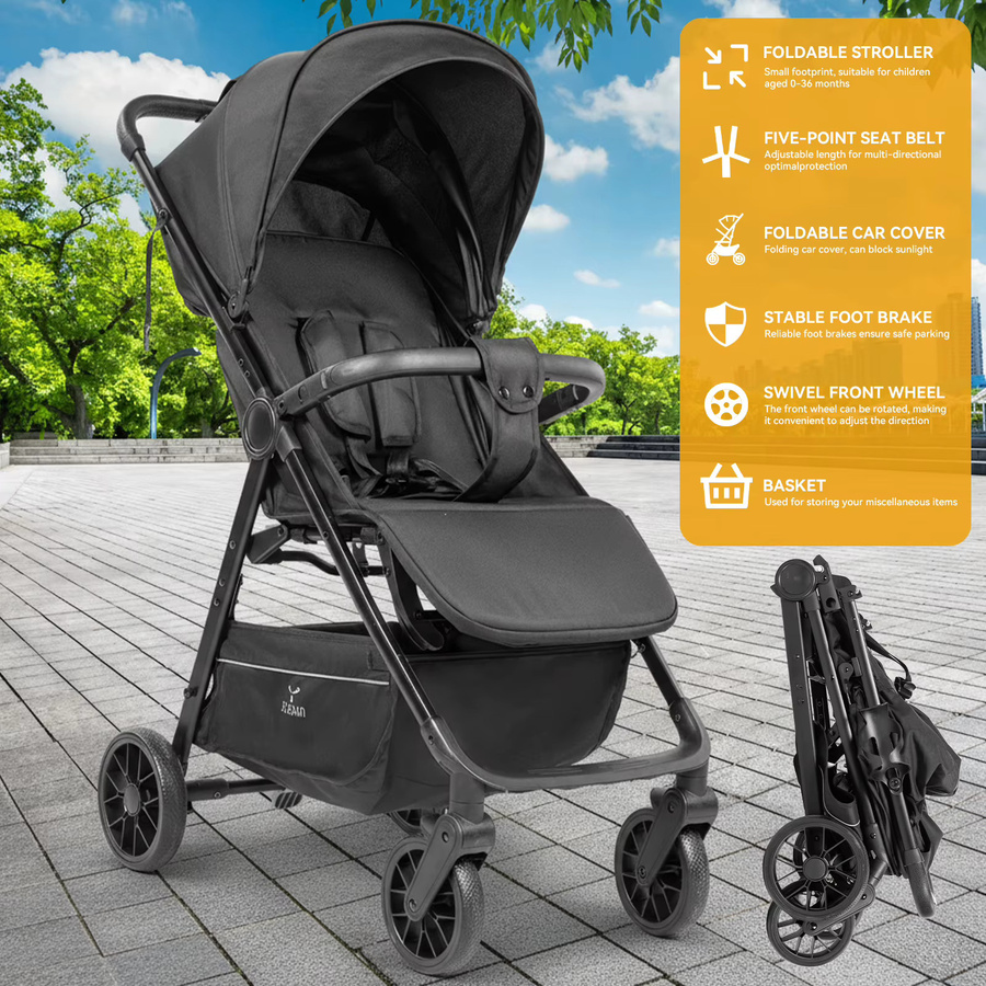 Magic ZC Reisebuggy Faltbarer Kinderwagen in Schwarz für Neugeborene und Kleinkinder mit Stoßdämpfer und drehbaren Vorderrädern - Bild 3