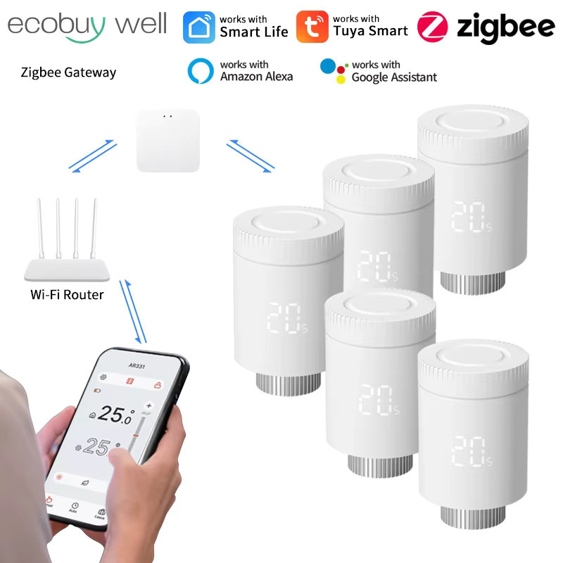 Tuya Zigbee 3.0 Smart Thermostatventil TRV mit App-Steuerung und Temperaturregelung, Weiß - Bild 2