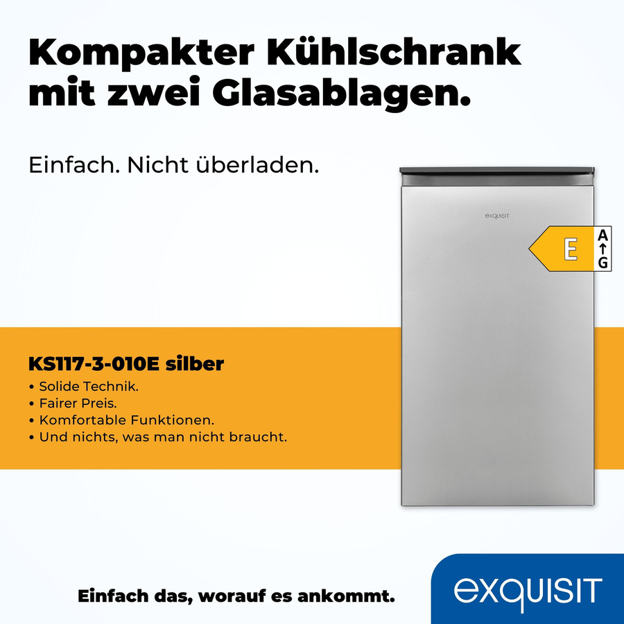 Exquisit Kühlschrank KS117-3-010E in Silber mit reversibler Tür, LED-Innenbeleuchtung und Flaschenregal, B/T/H: 55 x 60 x 125 cm - Bild 3